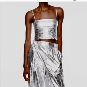 NWT Zara Silver Metallic Bustier Corset Crop Top M ✨✨🎉